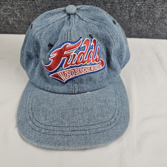 att headwear Other - Vintage The World's Greatest Hamburgers FUDDRUCKERS Strapback Denim Hat Cap